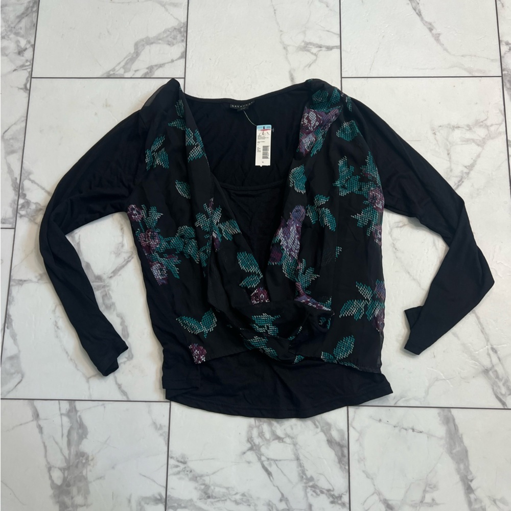 Metaphor Black Floral Drape Blouse